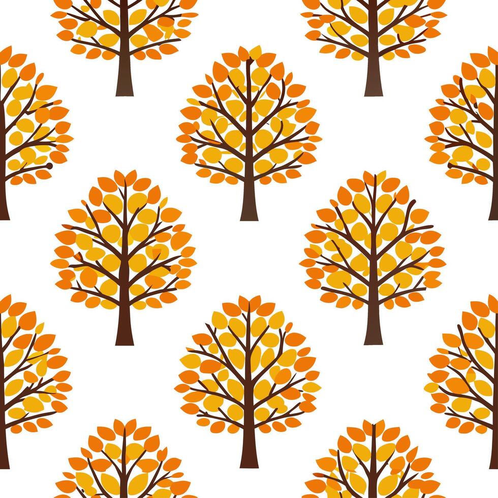 Autumn trees seamless tile pattern with vibrant maple and oak leaves for warm home decor vector
