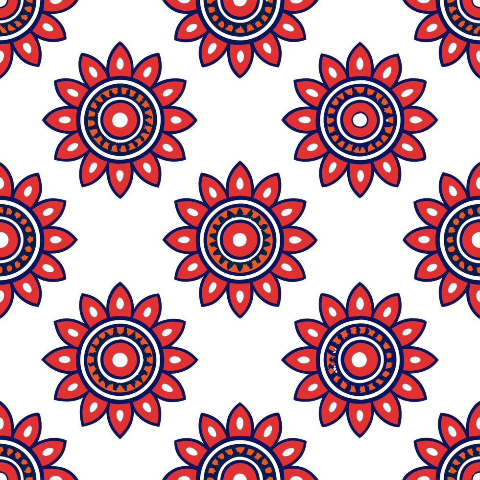 African Maasai beaded patterns and vibrant colors seamless tile pattern with bold reds and blues for cultural decor vector