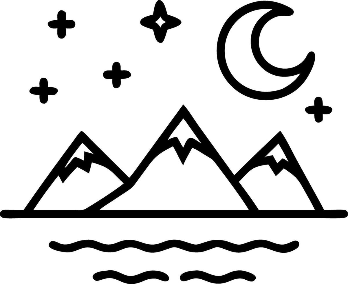 A large pink moon rises over snow capped mountains and to serene reflective lake the night sky filled with twinkling stars vector