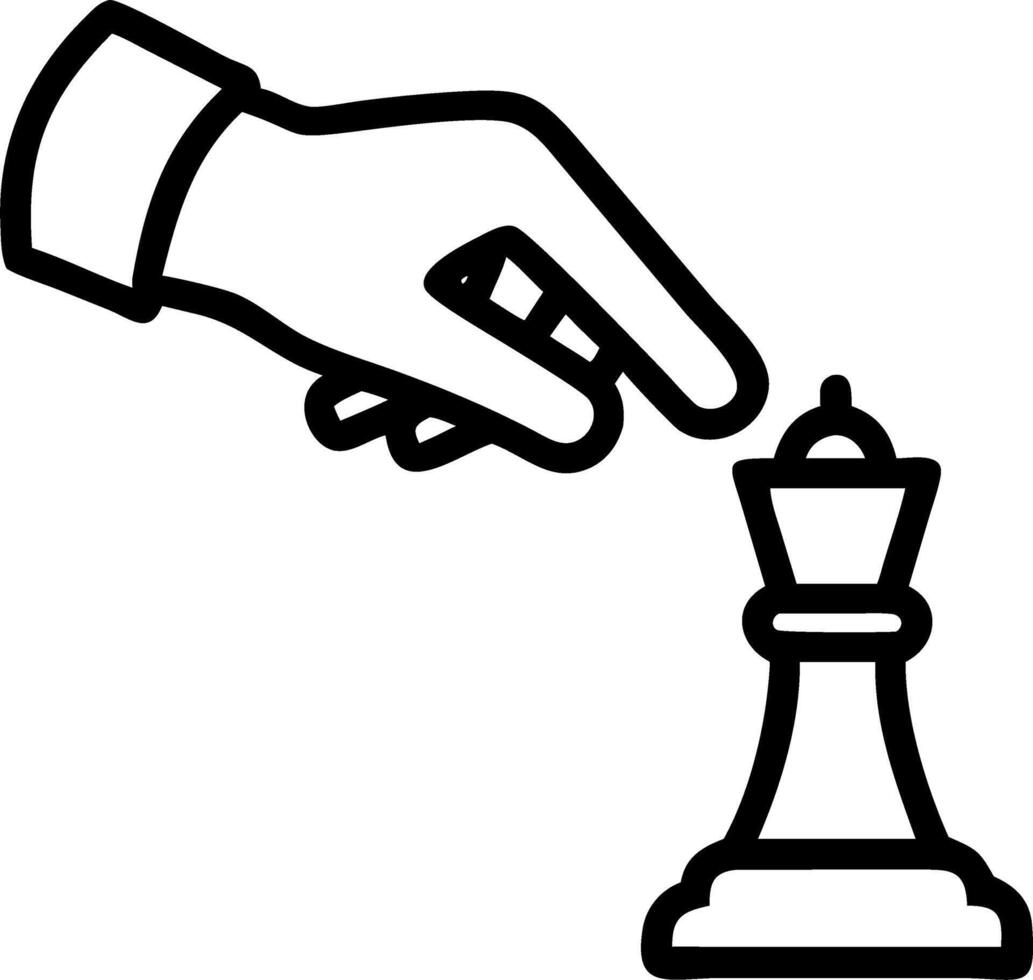 A hand moves to chess piece on to wooden board The focus is on the black king representing strategy and leadership vector
