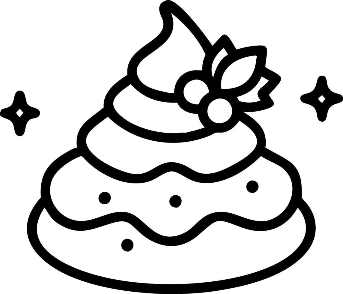 A festive pavlova topped with whipped cream cranberries and holly leaves set against to blurred warm background of holiday lights vector