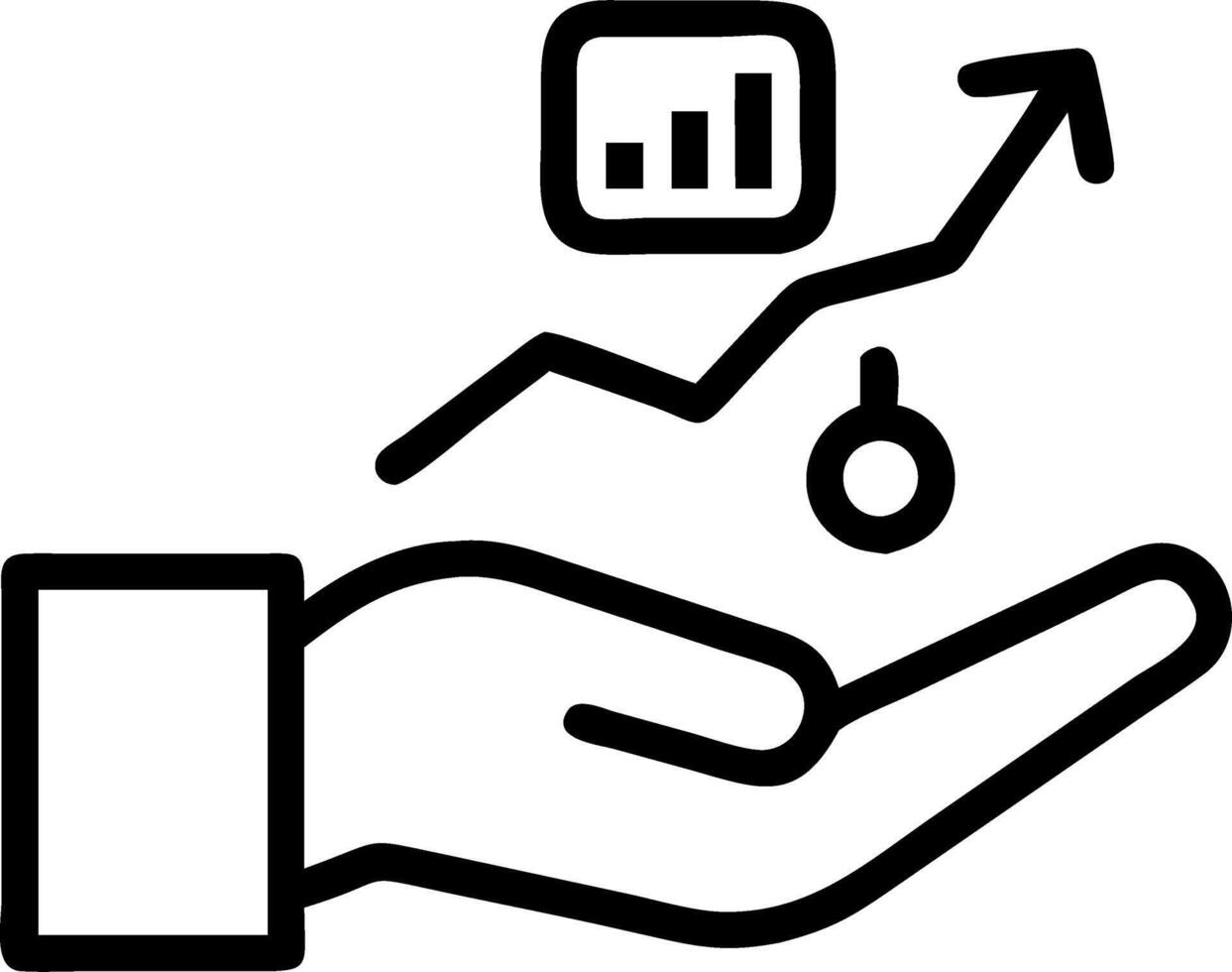 Hand holding holographic tracking icon illustrating profit management revenue tracking in empty space background vector