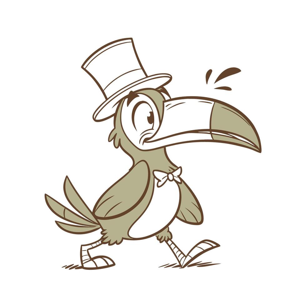 Stunned Cheeky Toucan Walking with Style. Illustration of Cartoon Character. vector