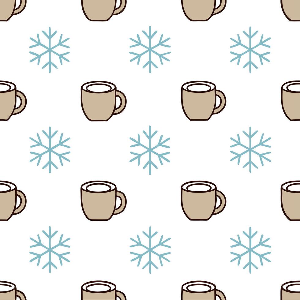 Winter warmth seamless tile pattern with hot cocoa and snowflakes for cozy kitchen decor Set 7 vector