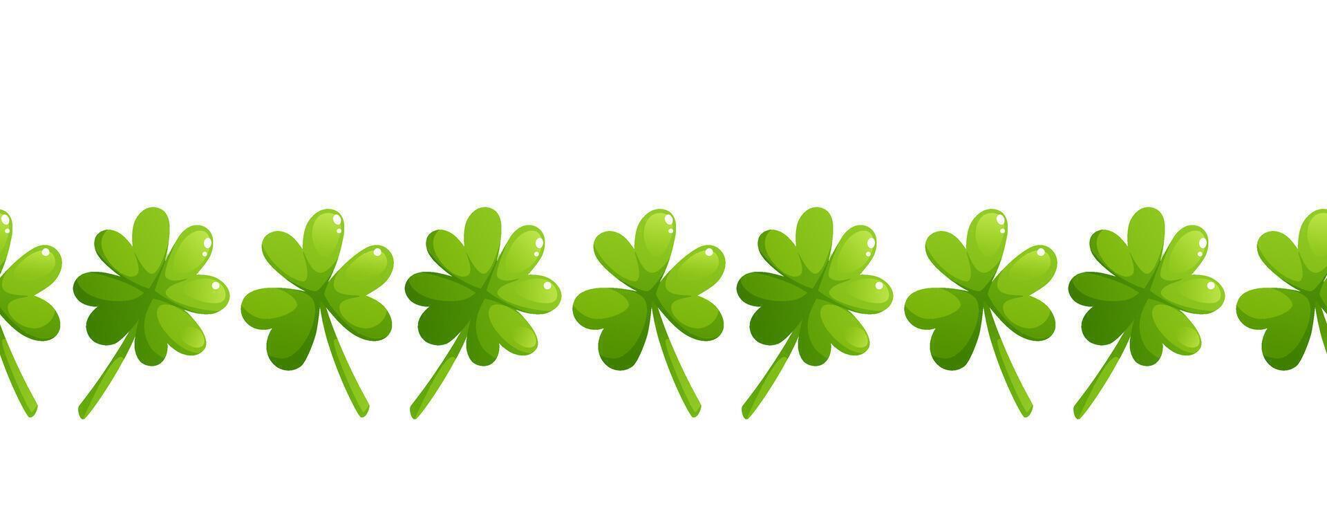 Seamless border of shamrock, clover for St. Patrick's Day. Repeating border pattern on white background. vector