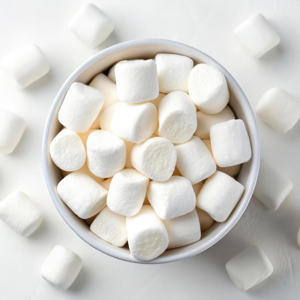Top View of White Marshmallows in a Bowl photo