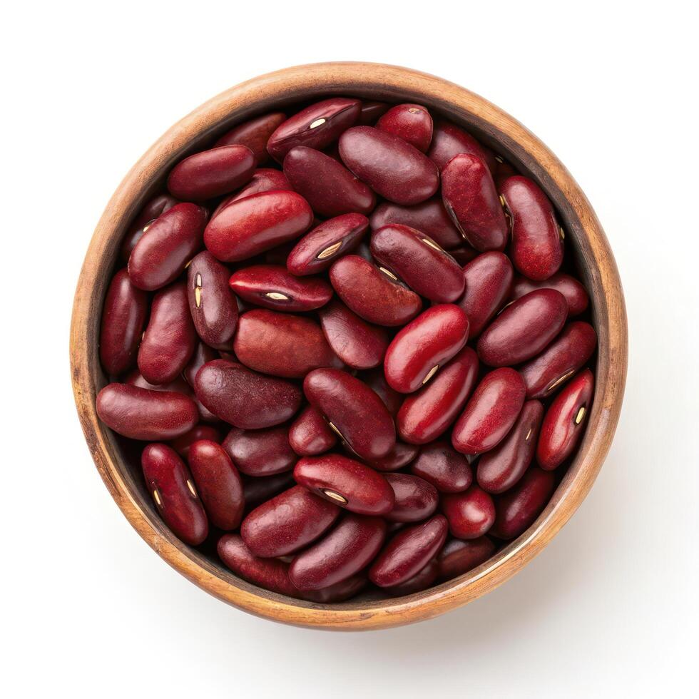 Top View of Red Kidney Beans in a Bowl on a White Background photo