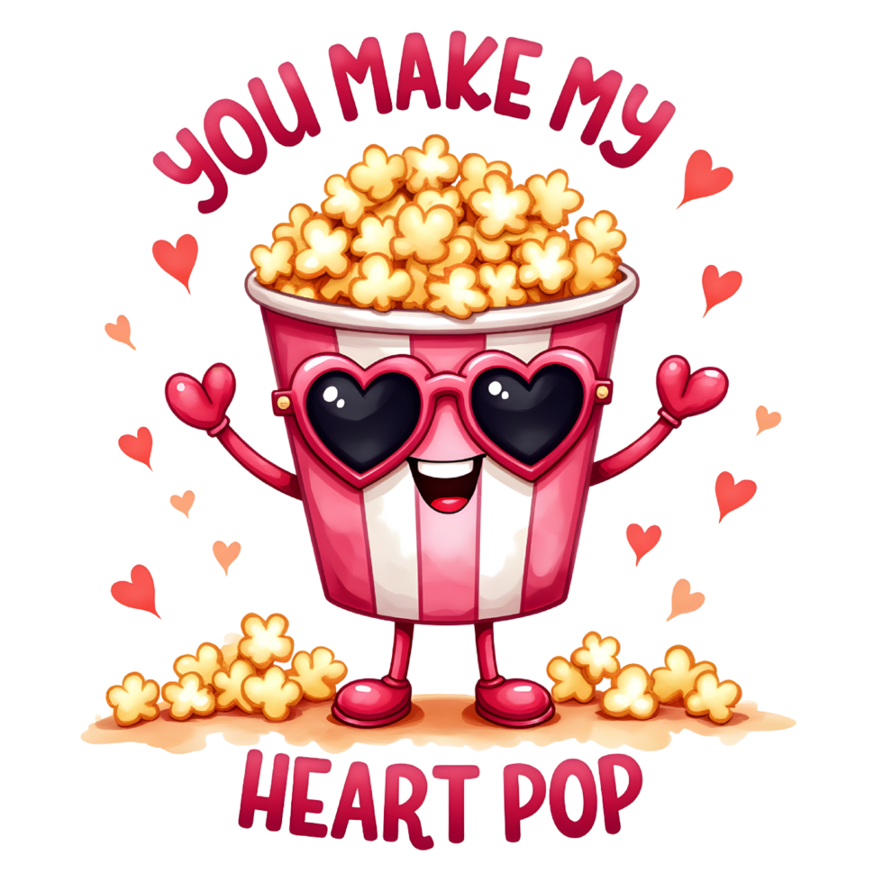 Popcorn heart pop png