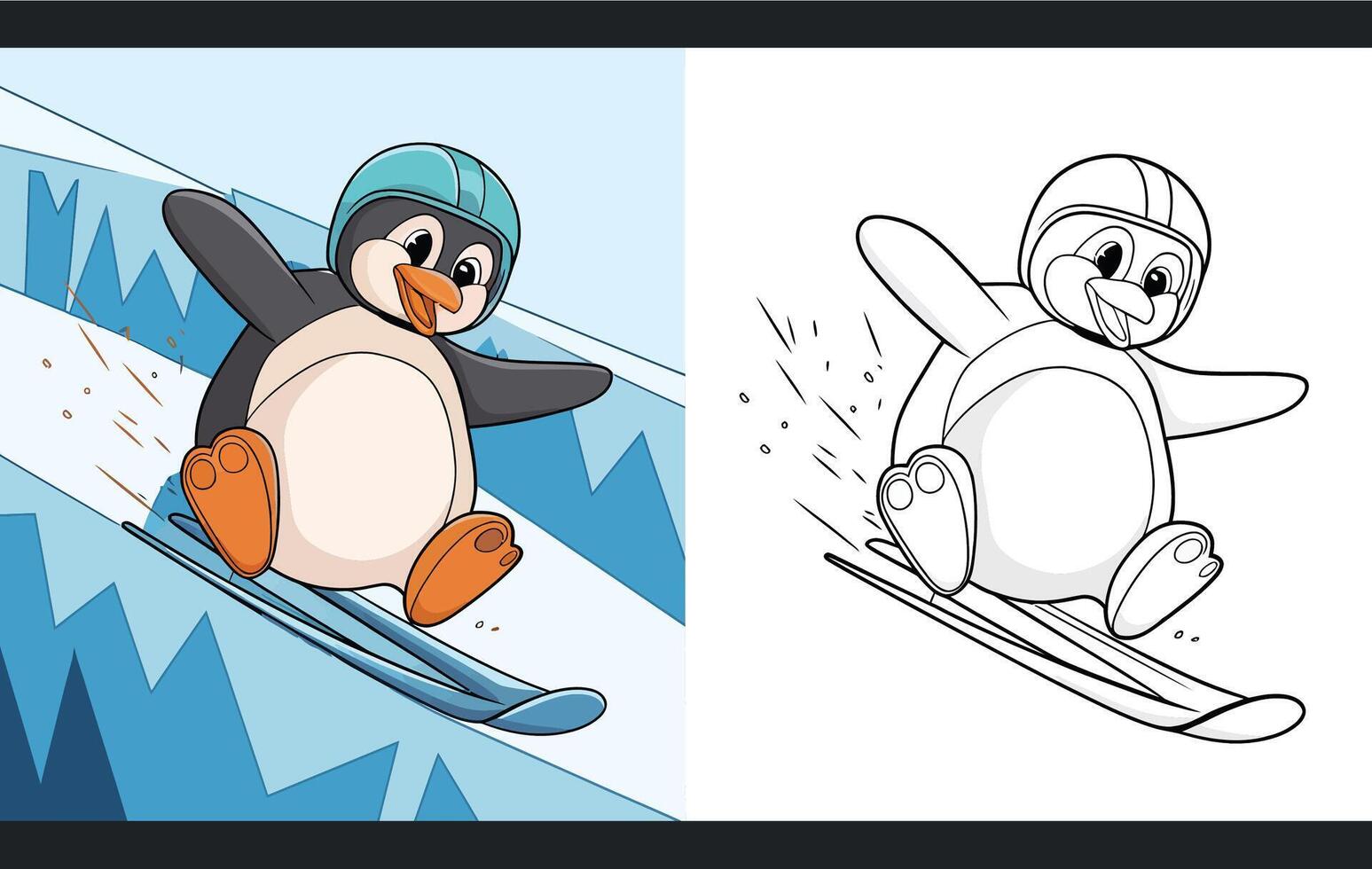 Penguin snowboarding sea vector