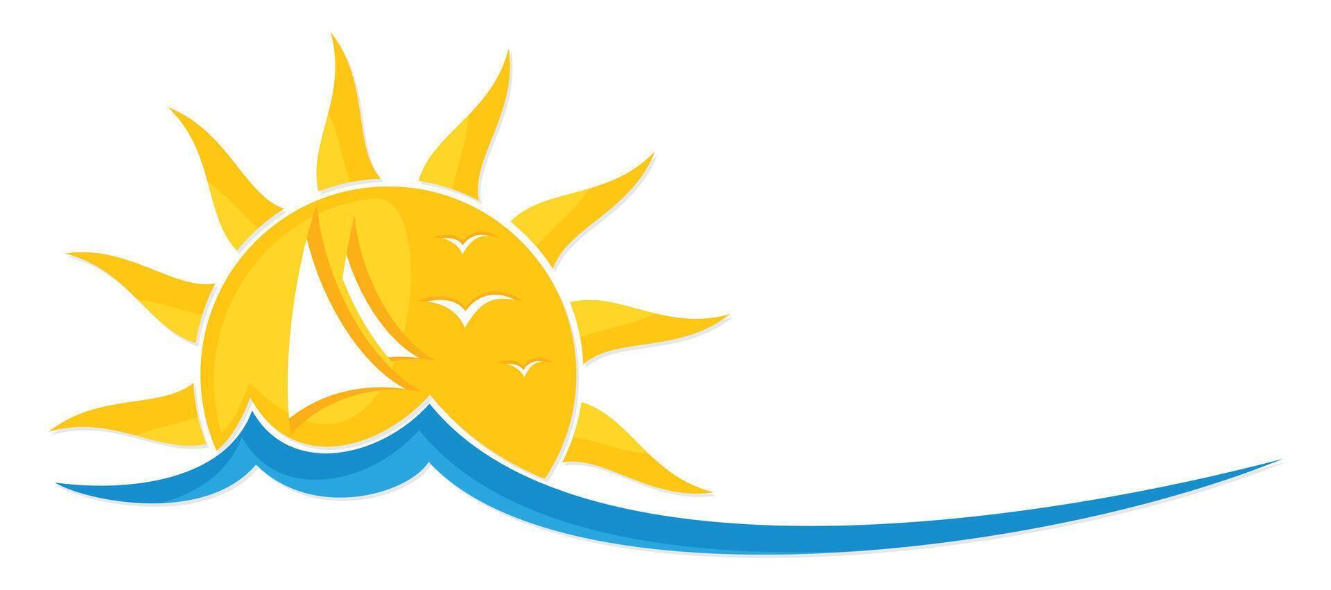 Logo sun with sailing vessel. vector
