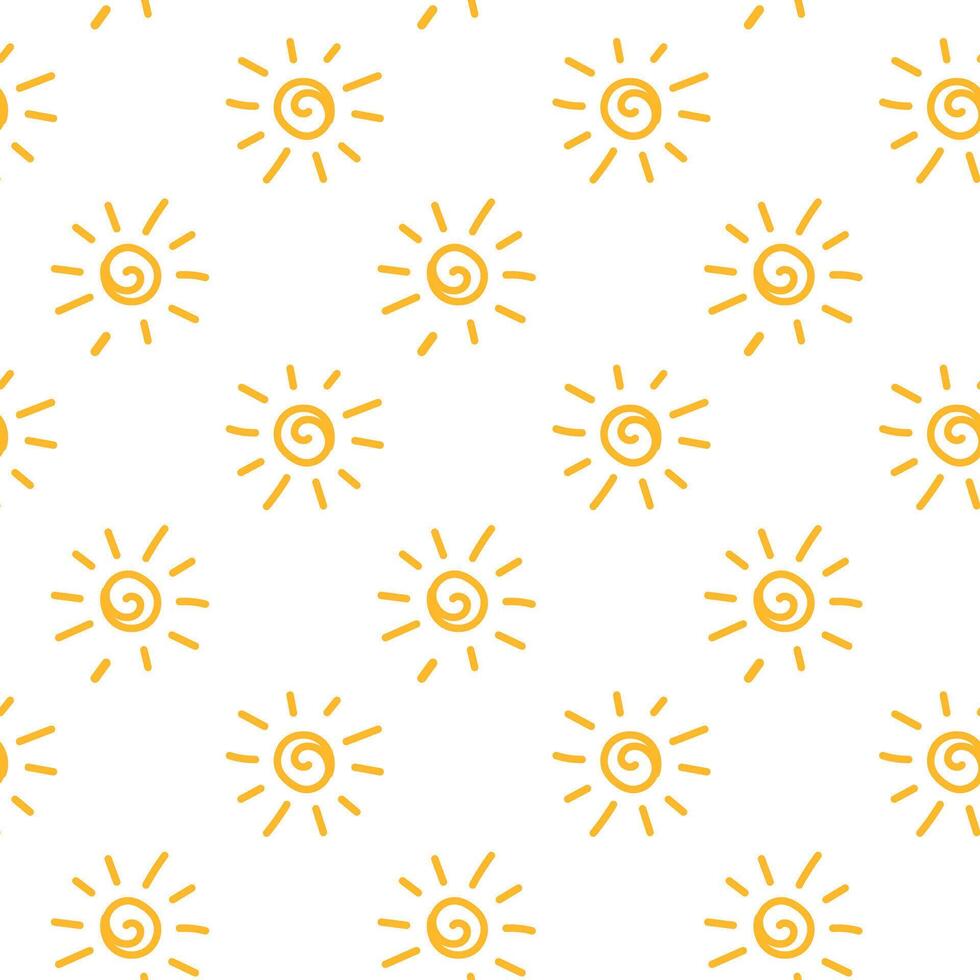 seamless pattern with hand drawn yellow sun vector