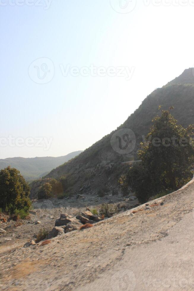 A person riding a skateboard down a hill photo