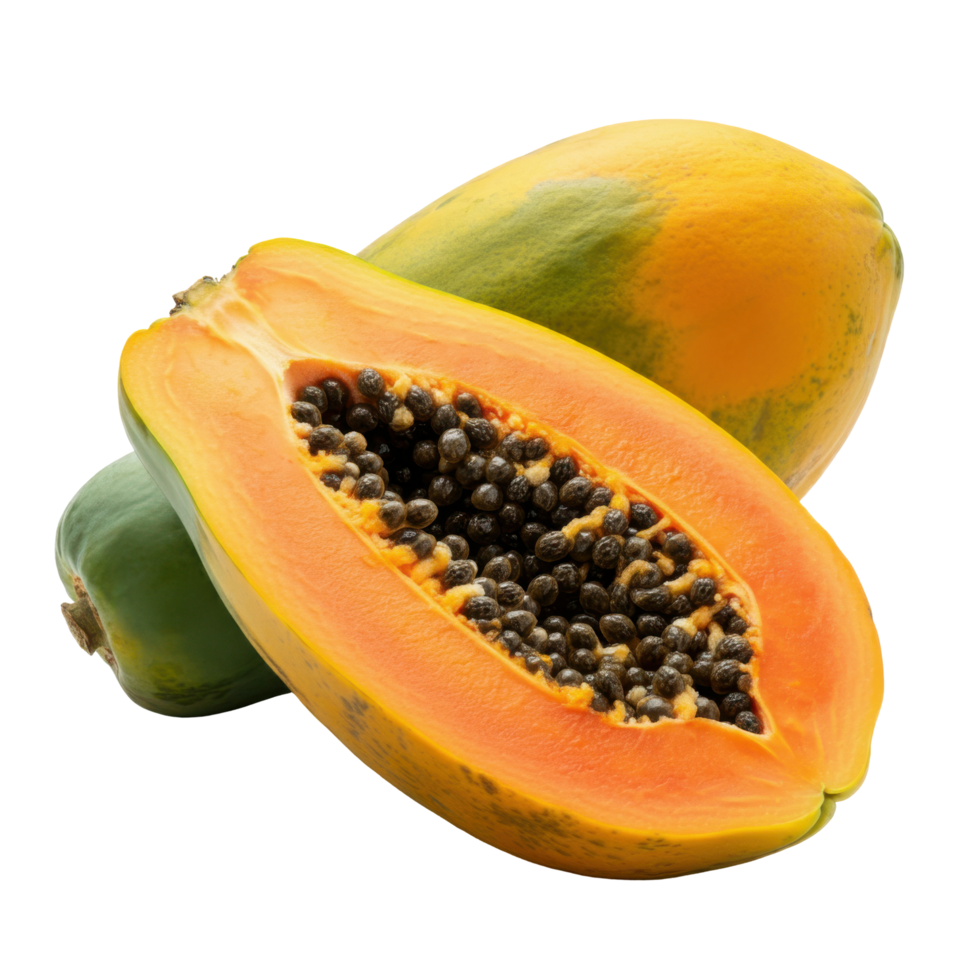 Closeup of juicy, ripe half slice papaya with bright orange color, ideal for health and tropical fruit-based photography png