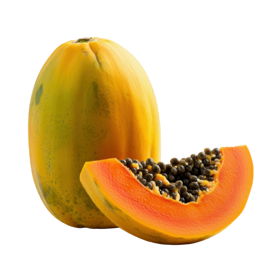 Closeup of juicy ripe half slice papaya with rich orange color and smooth texture, perfect for tropical fruit and nutritious food photography png