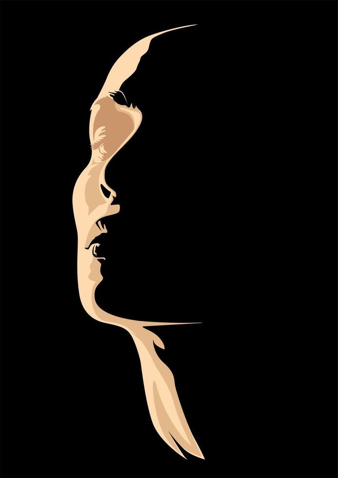 Woman face silhouette in backlight. vector