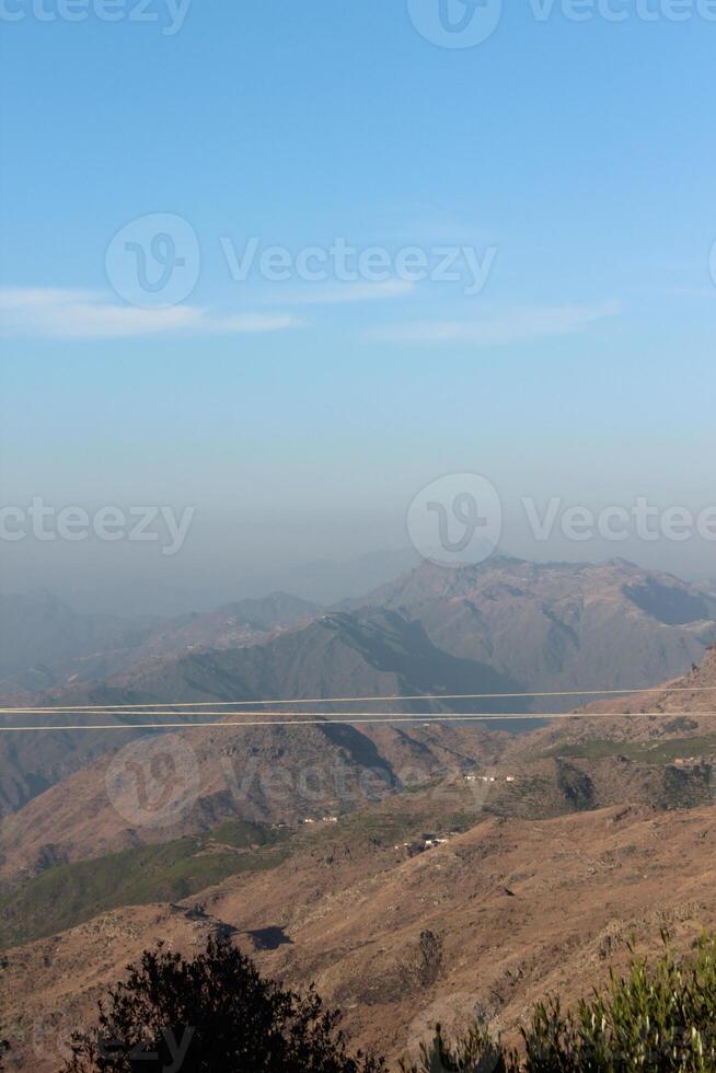 A view of a valley from a high point photo