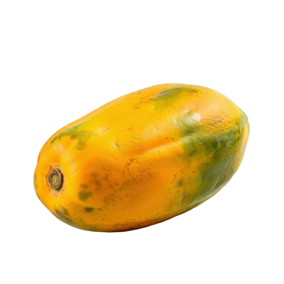 Fresh whole ripe papaya with smooth skin and vibrant yellow-orange hue, ideal for capturing the freshness of tropical fruits and healthy eating png