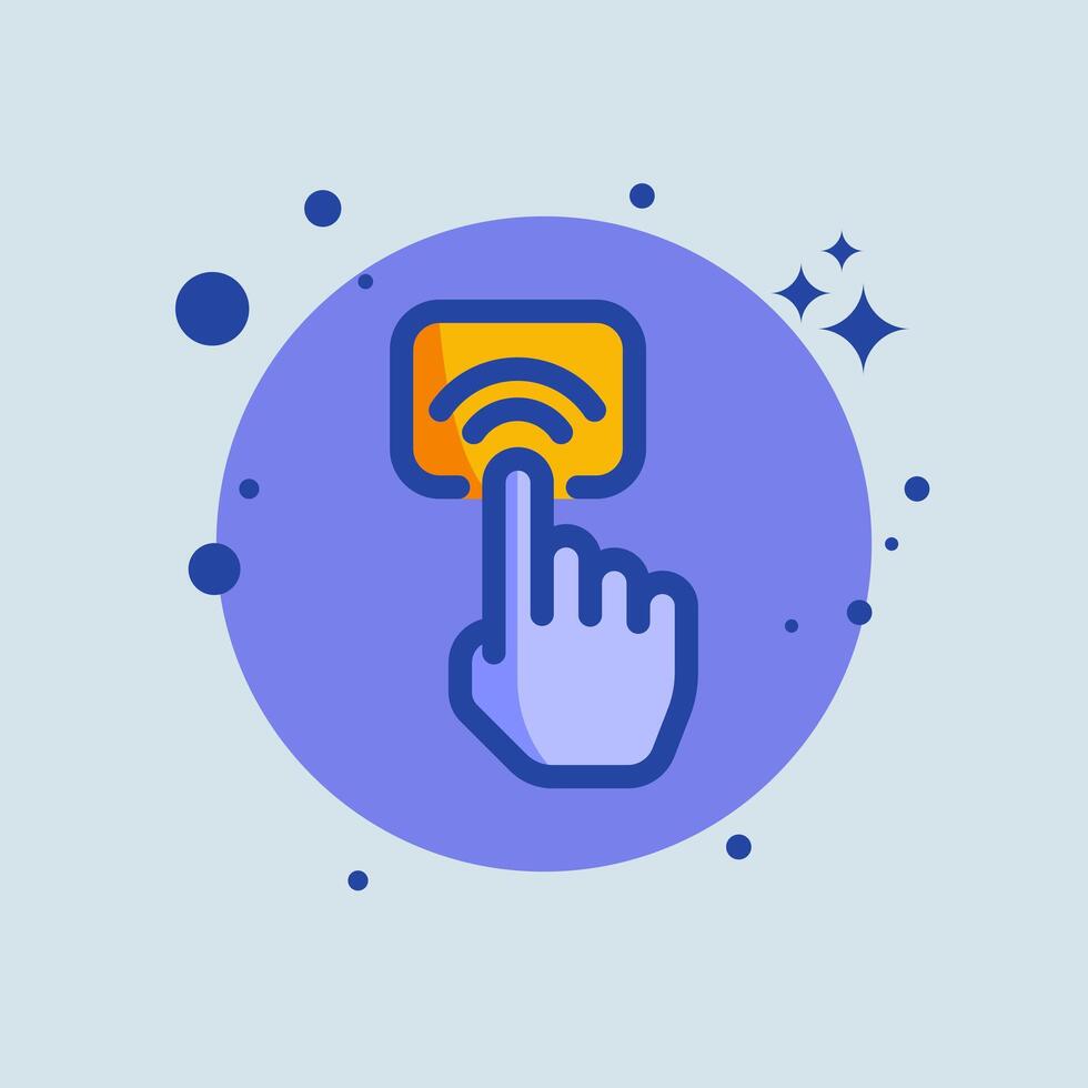 A hand holding a wifi button and pointing it at a screen vector
