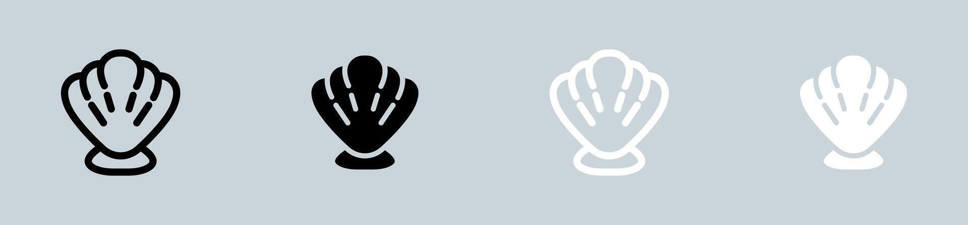 Shell icon set in black and white. Tropical signs illustration. vector