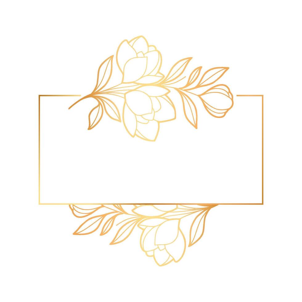 Golden frame with flowers on white background vector