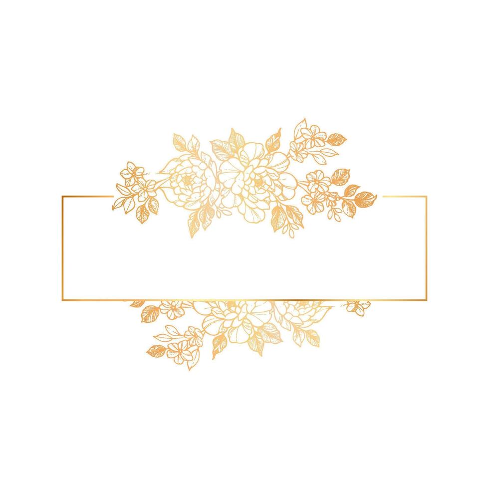 Golden floral frame with leaves and flowers on a white background vector