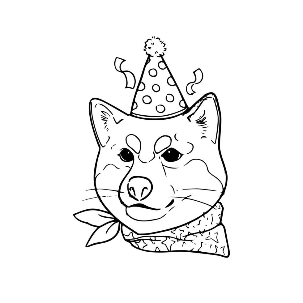 A coloring page of a dog wearing a party hat vector