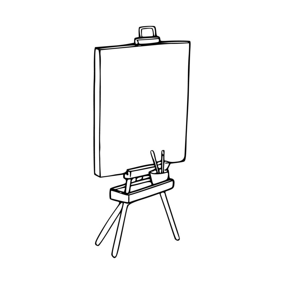 A drawing of an easel with a white board vector