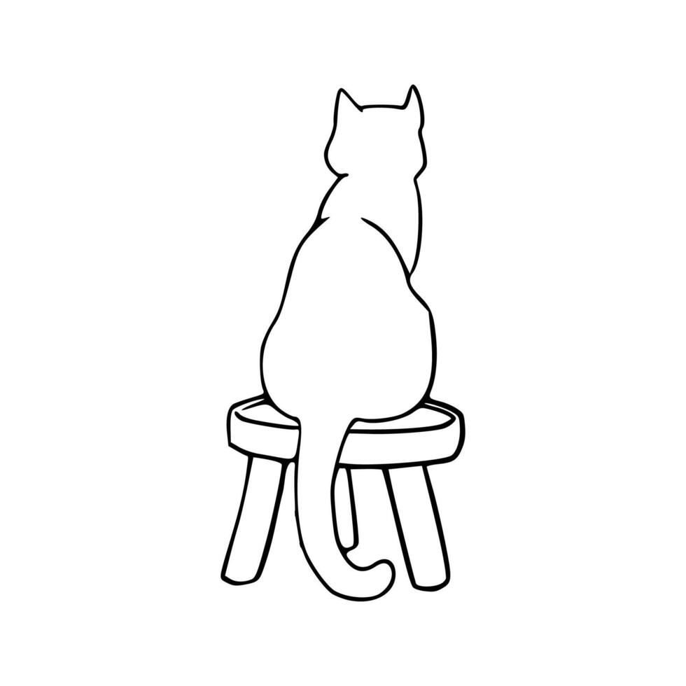 A cat sitting on a stool coloring page vector