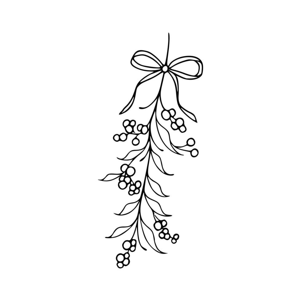 A drawing of a branch with berries and a bow vector