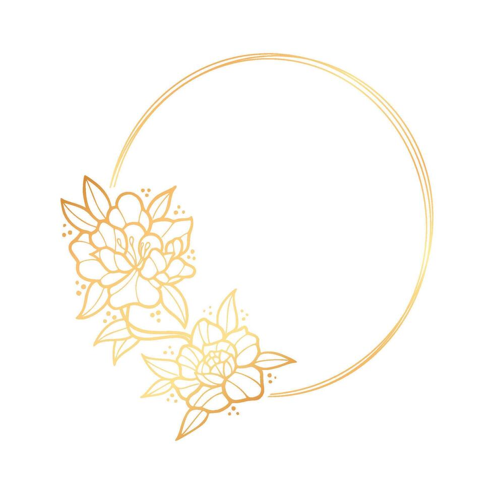 Golden floral frame with a circle on a white background vector
