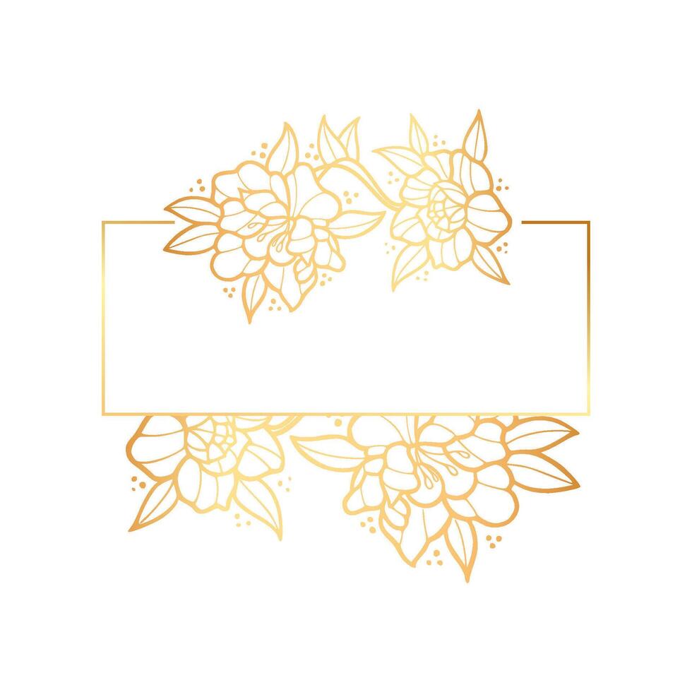 Golden floral frame with leaves and flowers on a white background vector