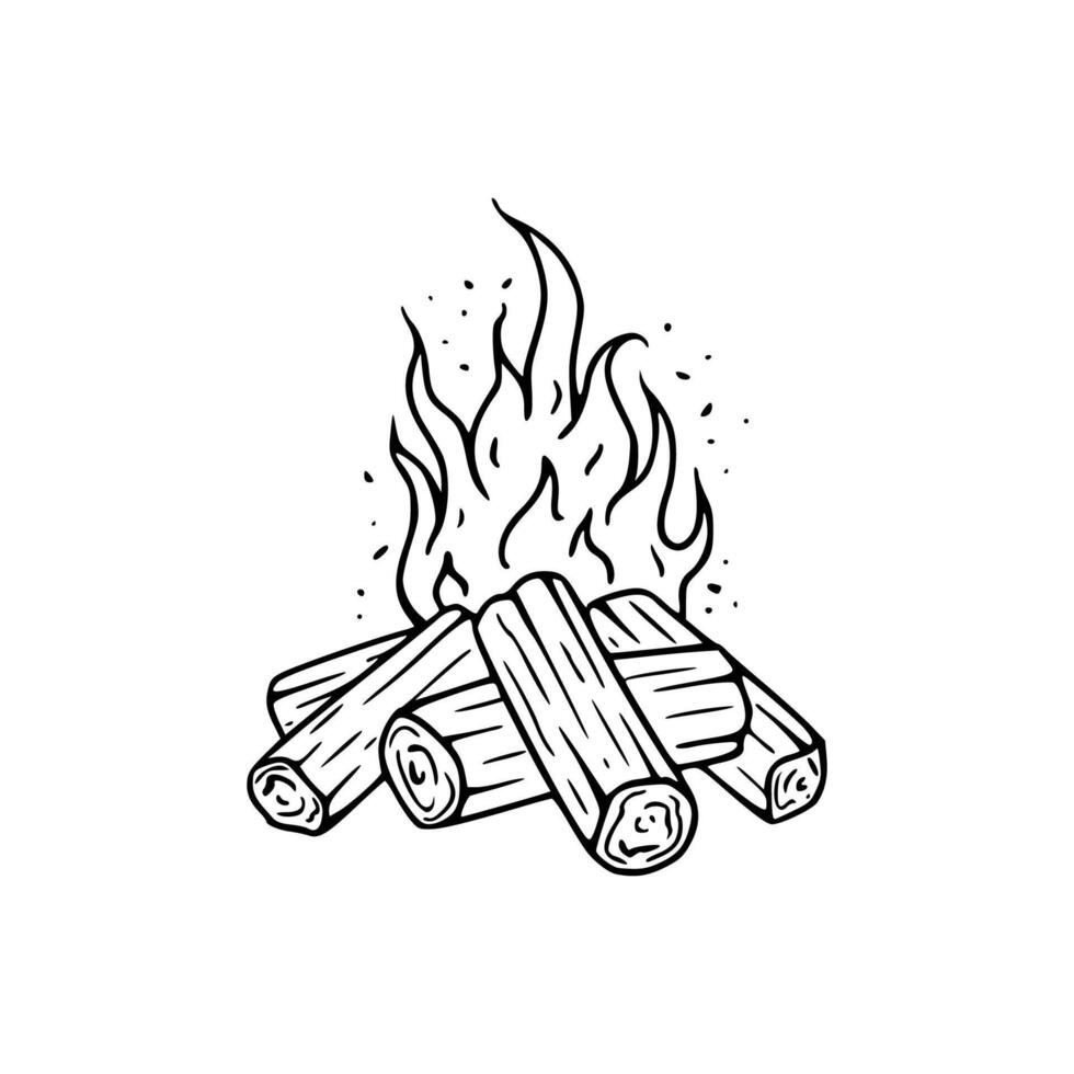 A drawing of a campfire with logs vector