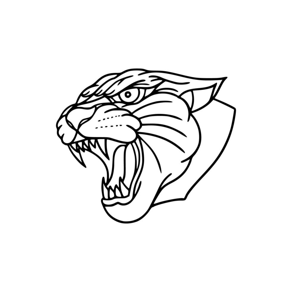 A black and white drawing of a panther head vector