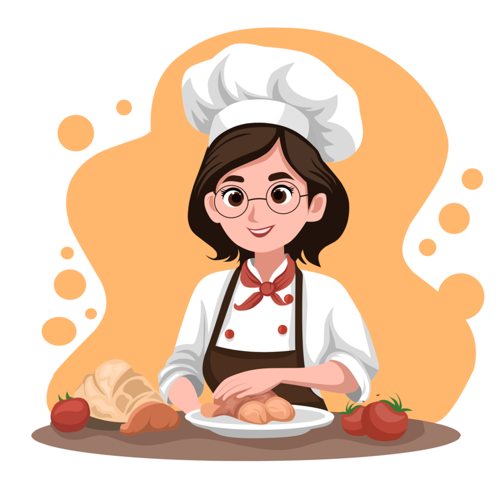 A woman in a chef's uniform is preparing food png