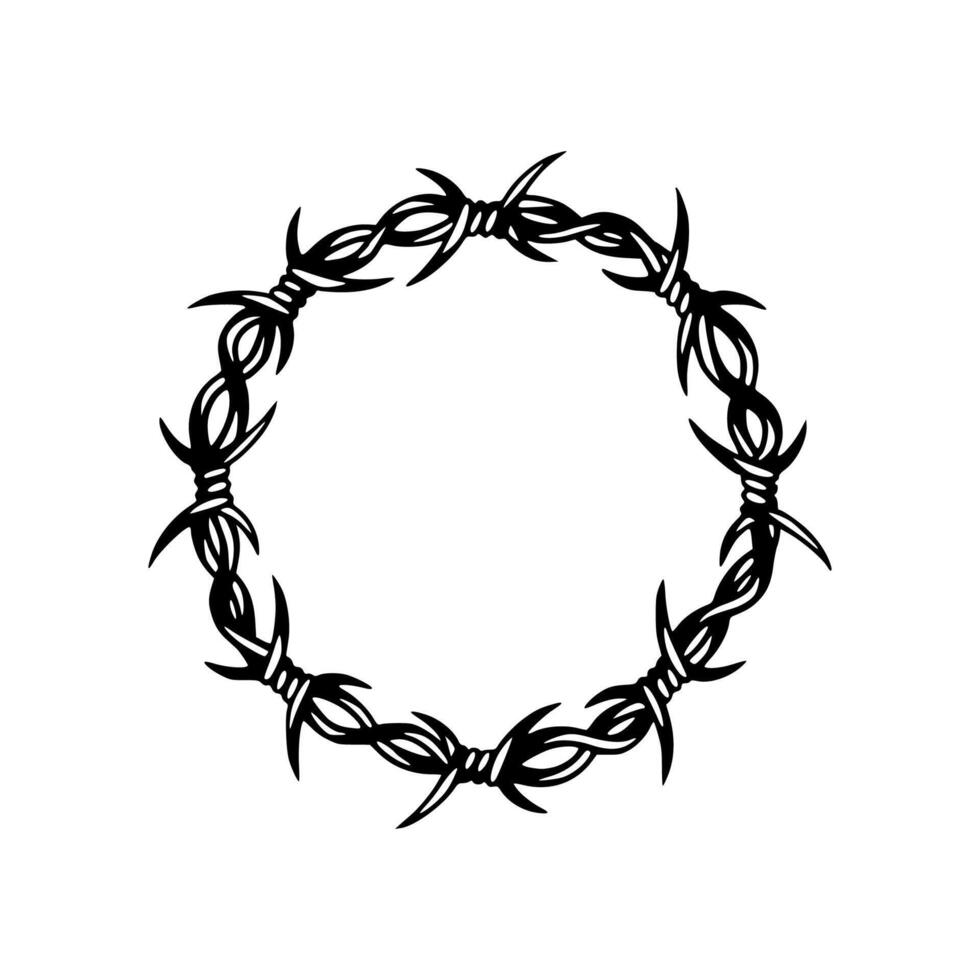 A black and white drawing of a circle of barbed wire vector