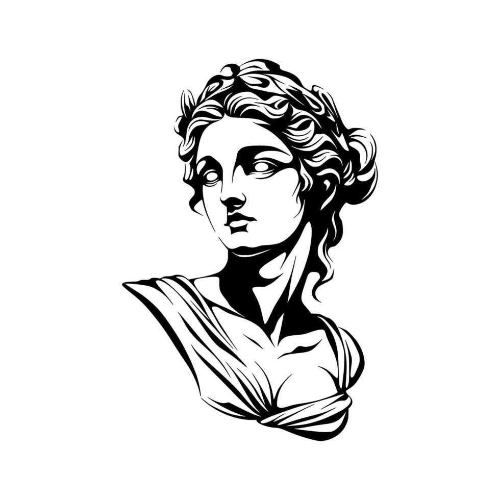 A black and white drawing of a woman's head vector