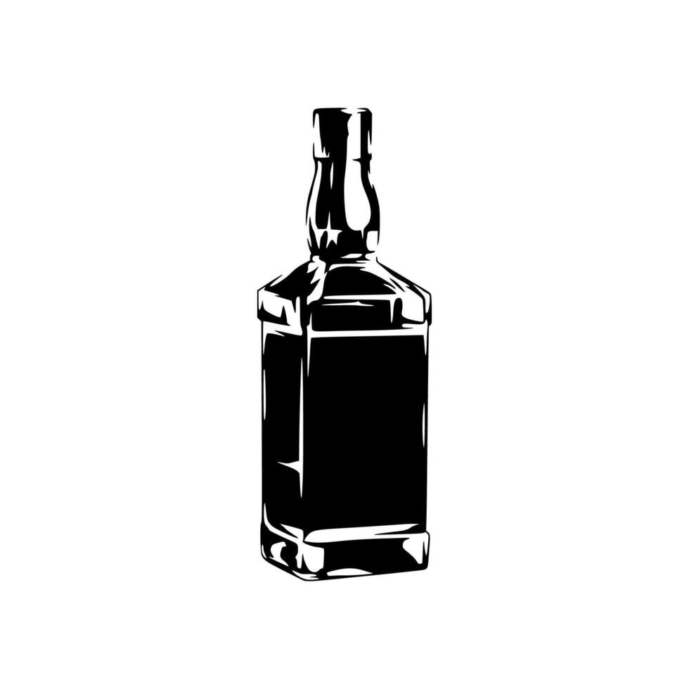 A black and white drawing of a bottle of whiskey vector