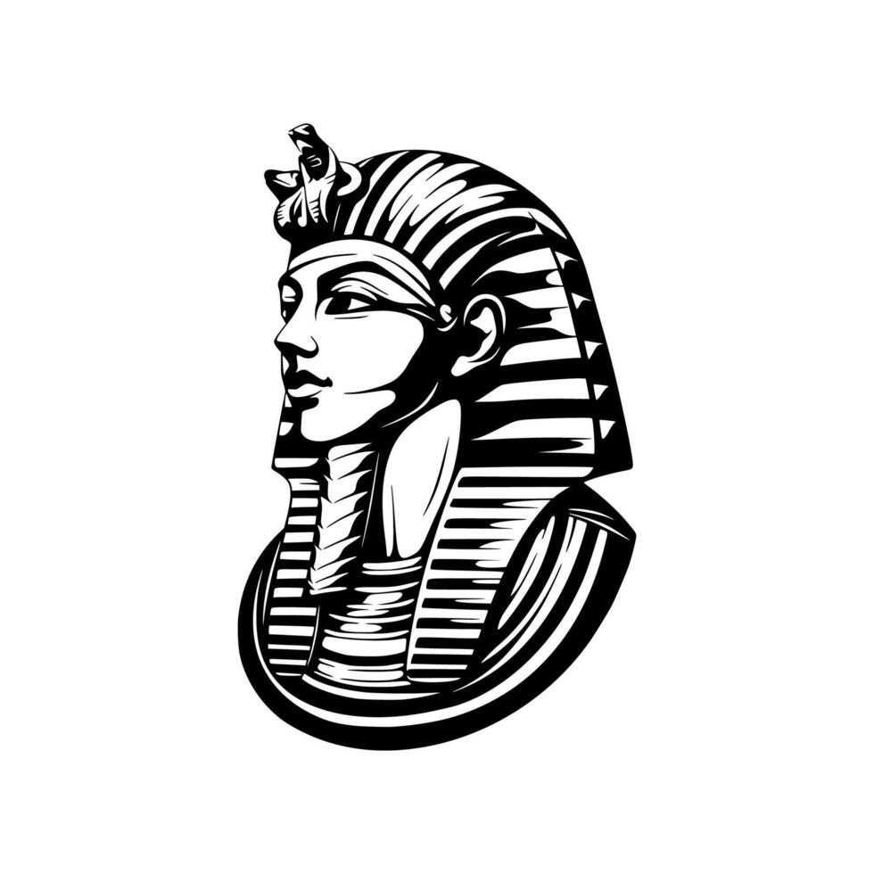The head of an egyptian pharaoh is shown in a black and white logo vector