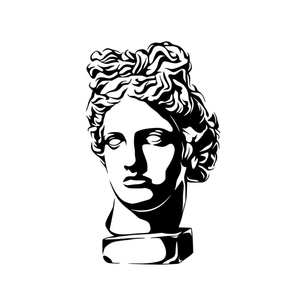 A black and white drawing of a head with curly hair vector