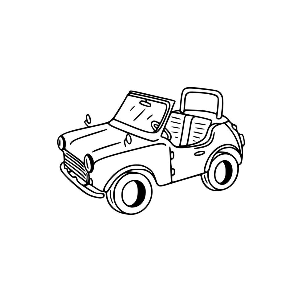 A small car is drawn in black and white vector