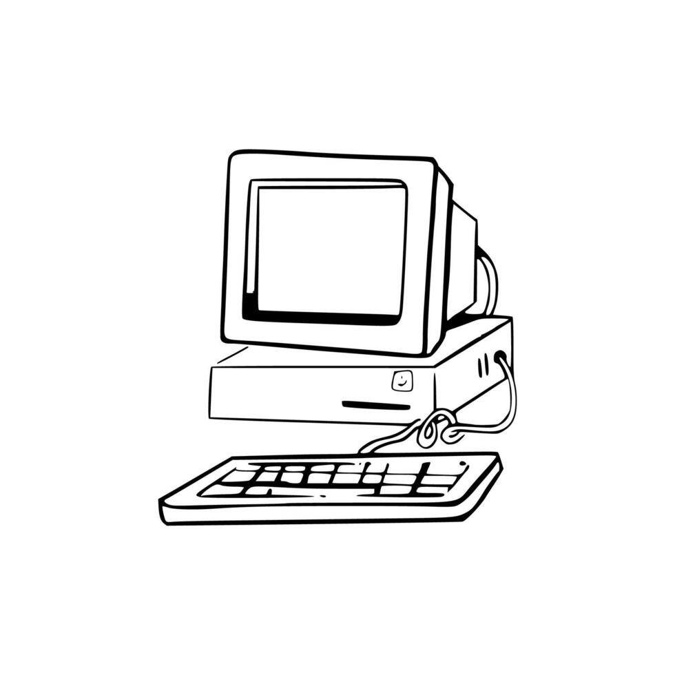 A drawing of a computer and keyboard vector