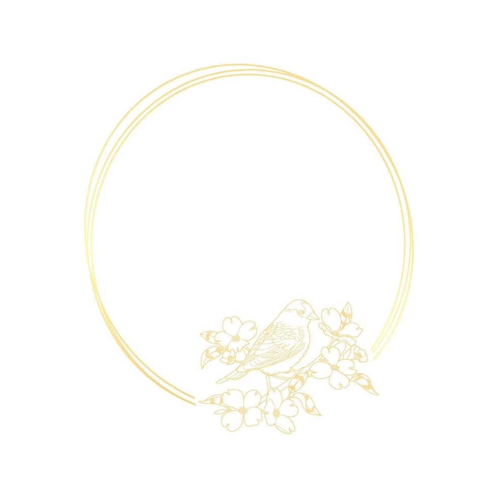 A bird and flowers in a circle frame vector