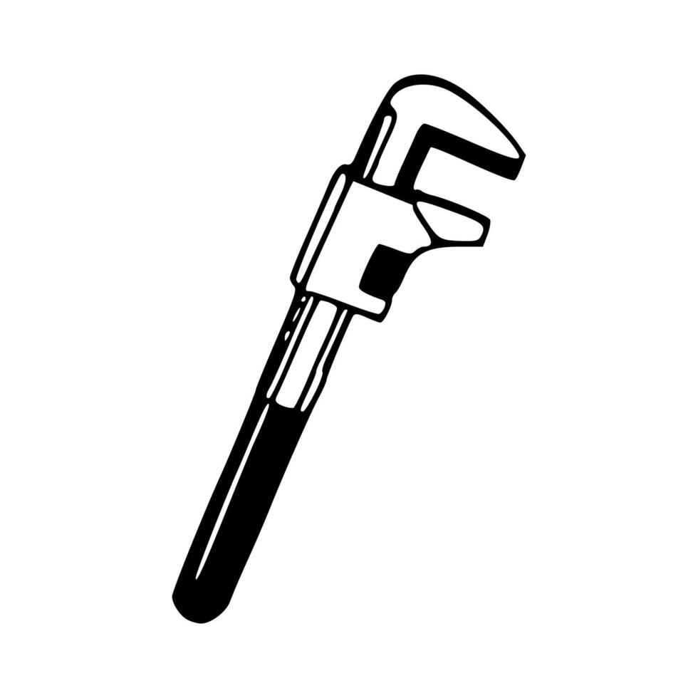 A black and white illustration of a wrench vector