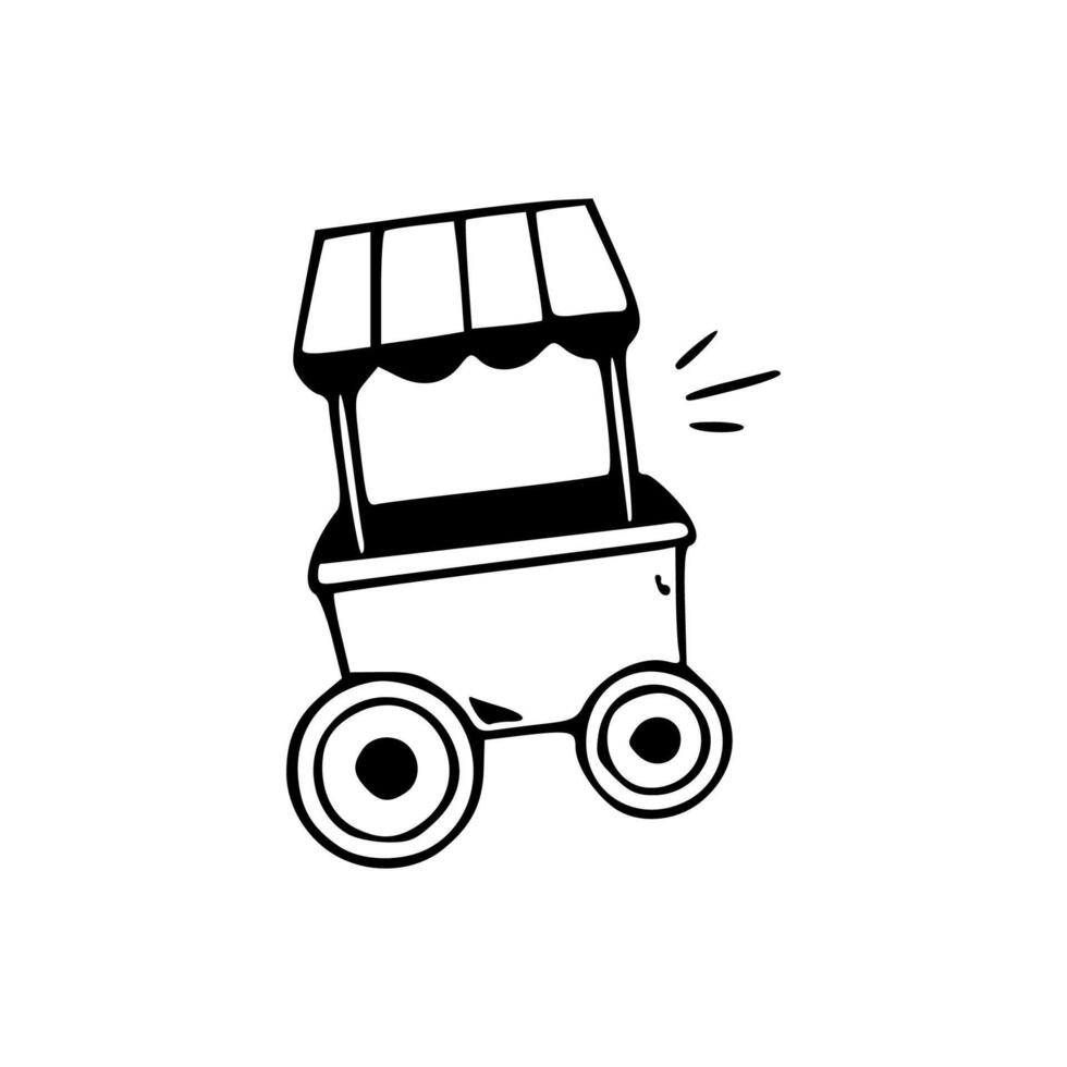 A black and white drawing of a cart with a canopy vector