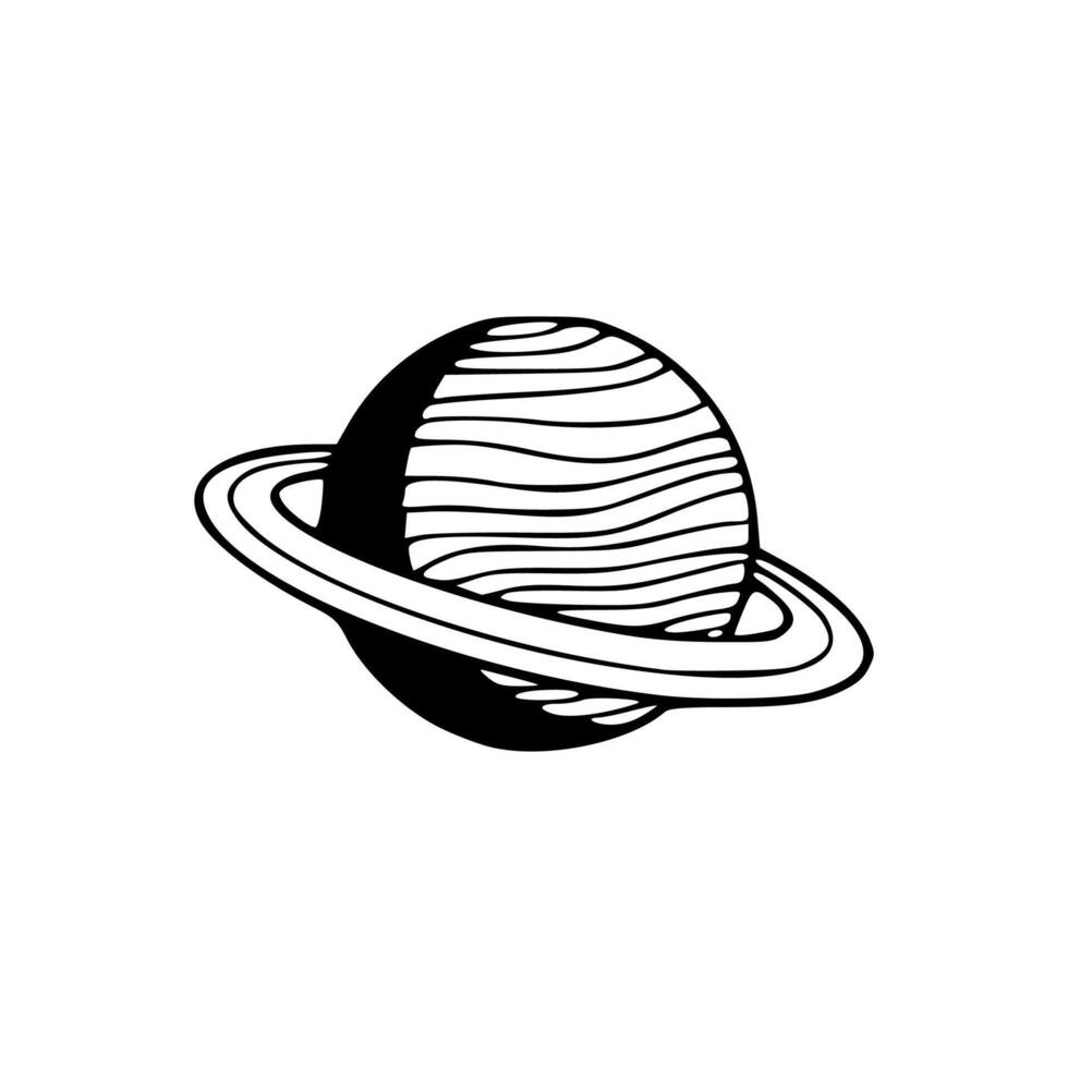 Saturn planet icon in black and white vector