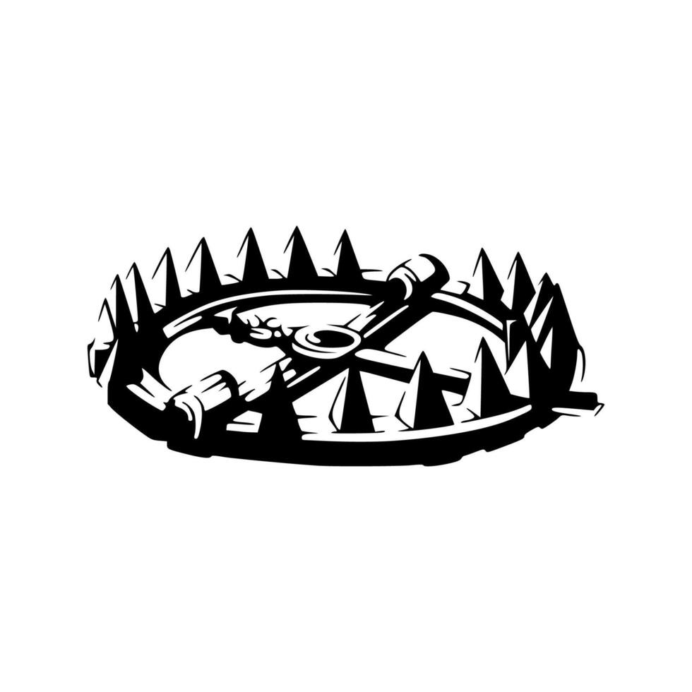 A black and white drawing of a circular object with spikes vector