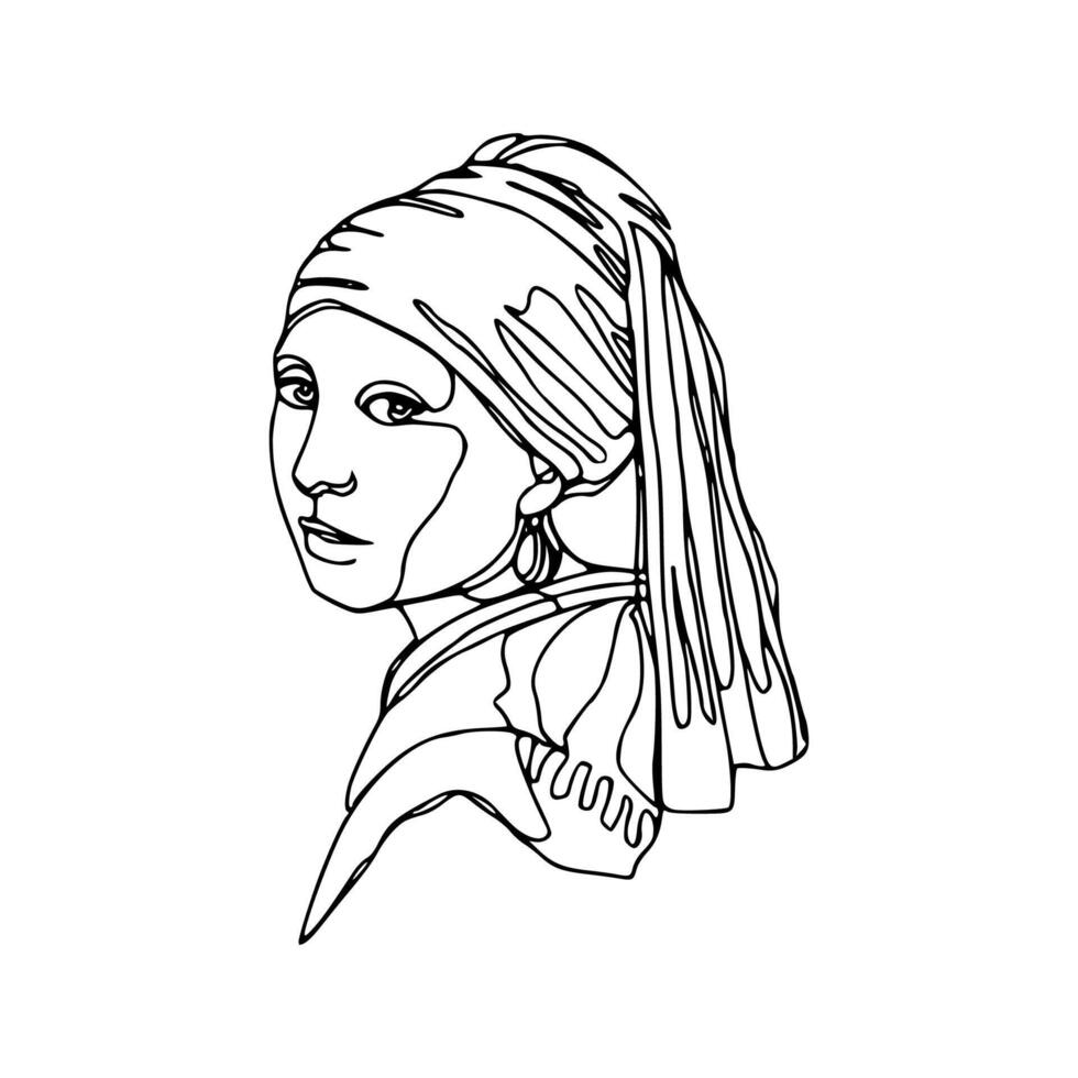 Girl with a pearl earring coloring page vector
