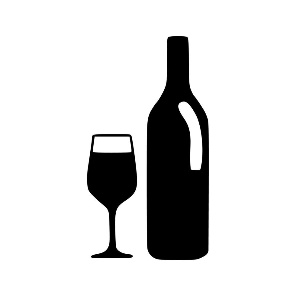 Wine bottle and glass icon illustration vector