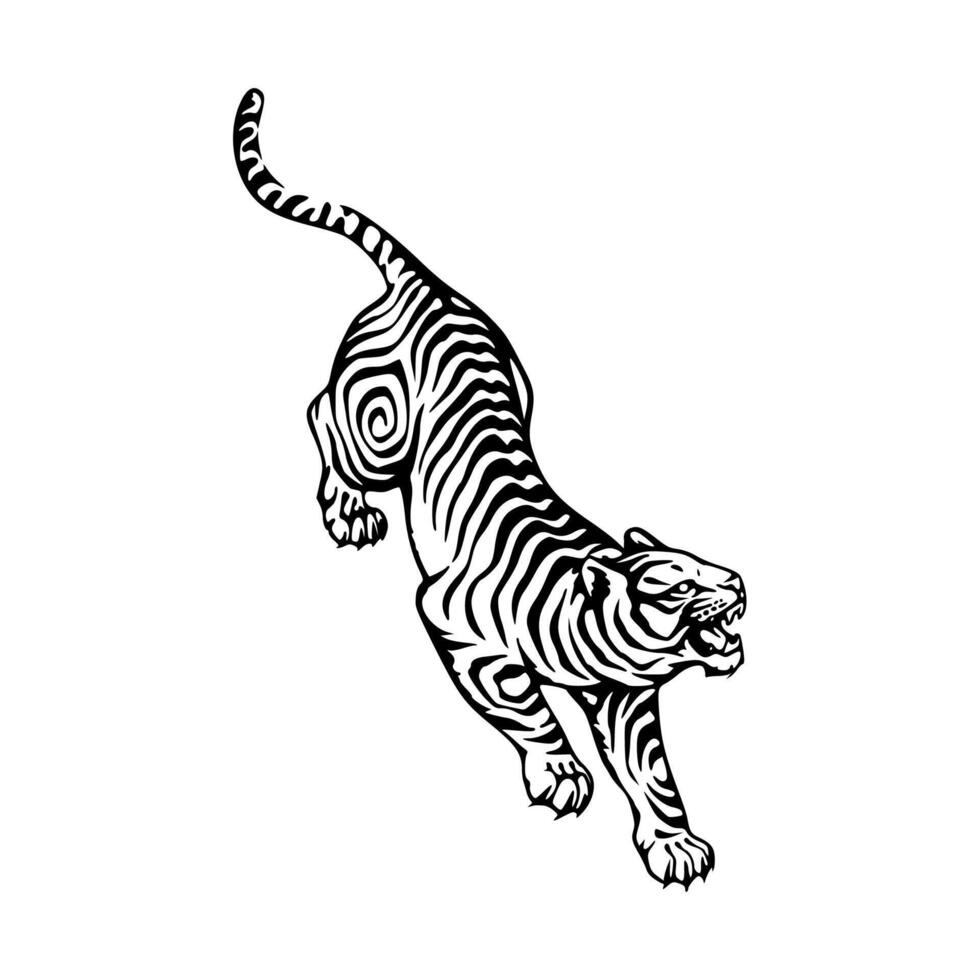A black and white drawing of a tiger vector