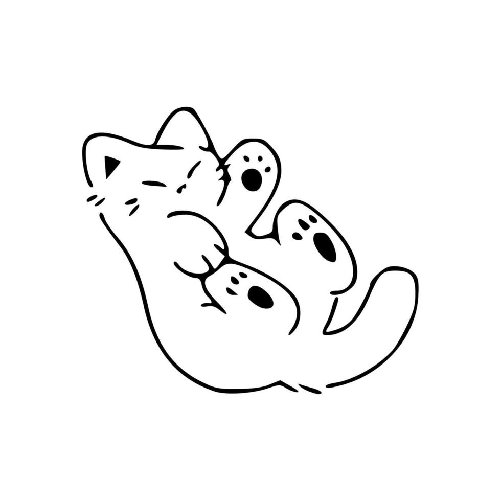 A black and white drawing of a cat laying down vector